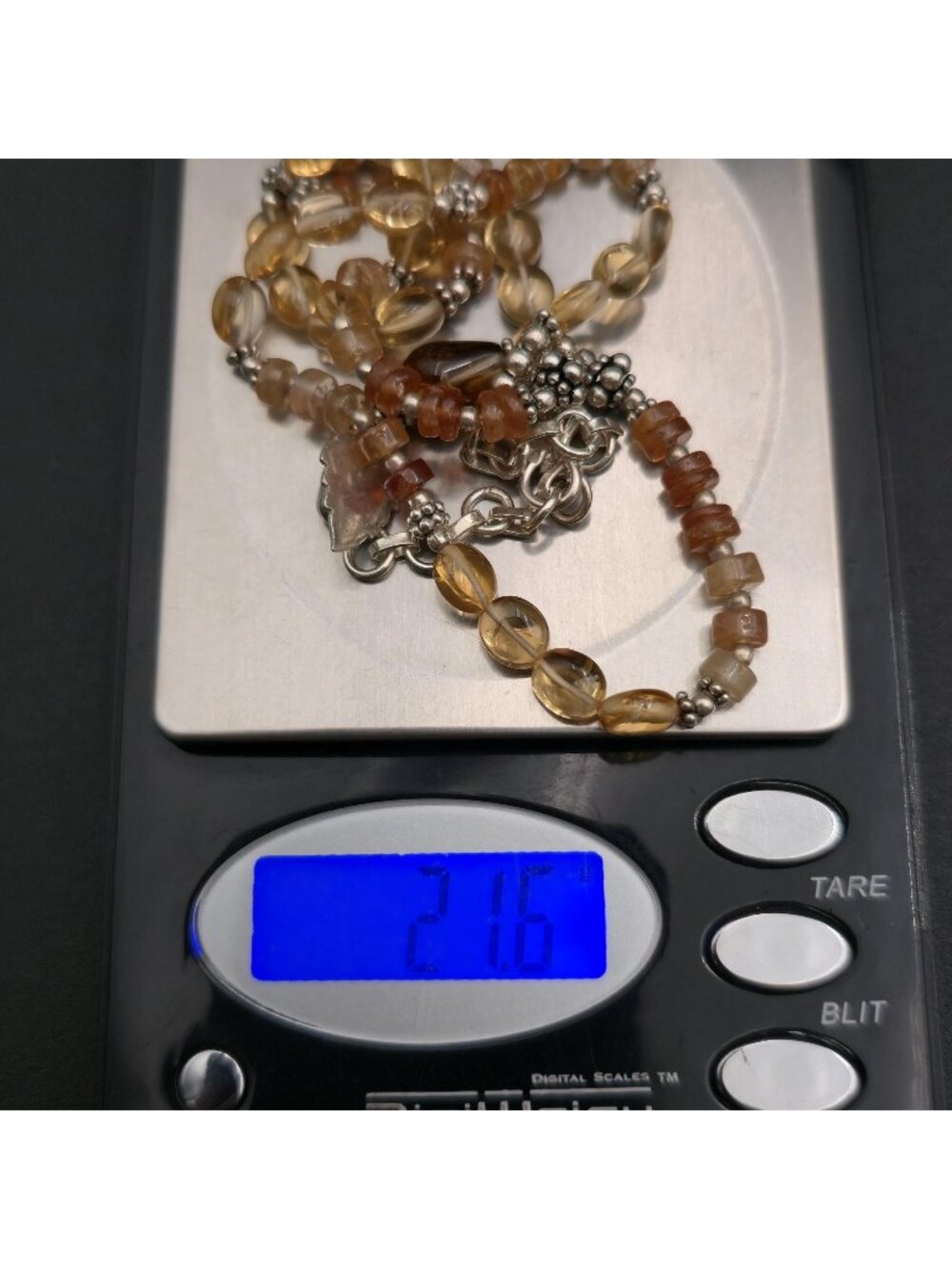 17 Inch Sterling Silver Natural Citrine Carnelian Beaded Necklace B1575 - Picture 8 of 8